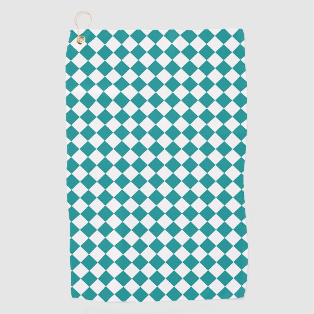 Serviette De Golf Motif diamant turquoise blanc Checker (Devant)