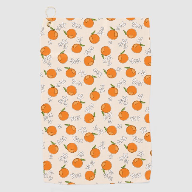 Serviette De Golf Motif d'oranges et de fleurs (Devant)