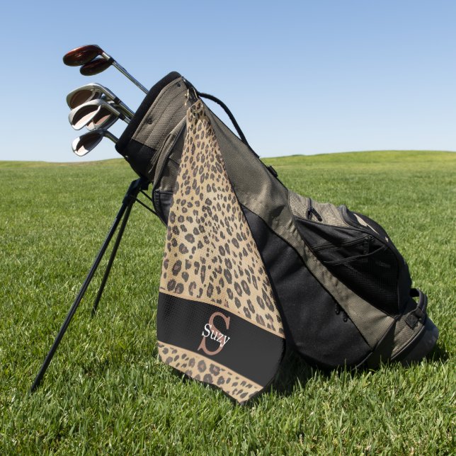 Serviette De Golf Motif Empreinte de léopard Cheetah Monogramme init (Vert)