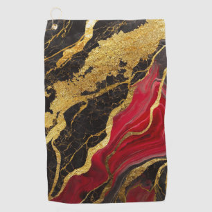 Serviette De Golf Motif en marbre noir rouge avec or