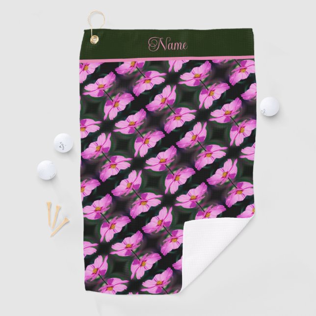 Serviette De Golf Motif Fleur Cosmos rose unique Personnalisé (En situation)