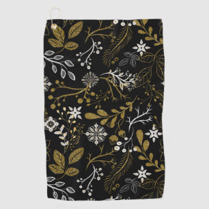 Serviette De Golf Motif floral complexe avec or et blanc