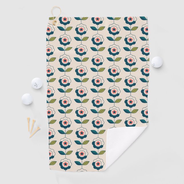 Serviette De Golf Motif floral de rétro turquoise (En situation)
