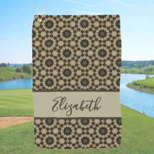 Serviette De Golf motif géométrique Brown avec nom personnalisé