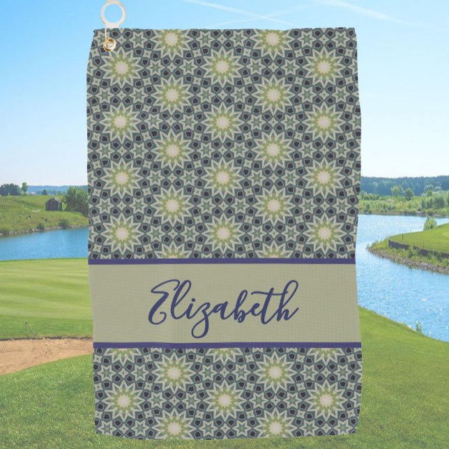 Serviette De Golf Motif géométrique vert avec nom personnalisé dames (Créateur téléchargé)