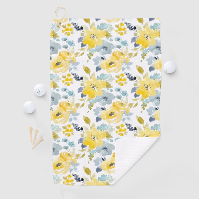 Serviette De Golf Motif jaune et bleu d'aquarelle (En situation)