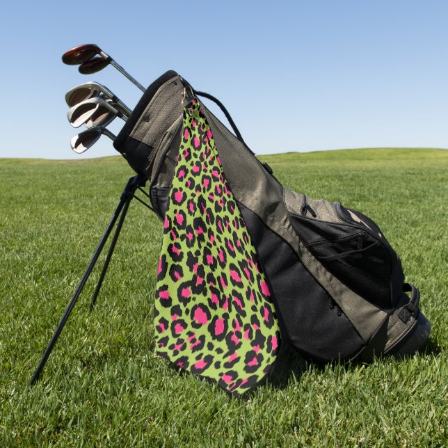 Serviette De Golf Motif léopard en framboise sur Lime Green (Vert)