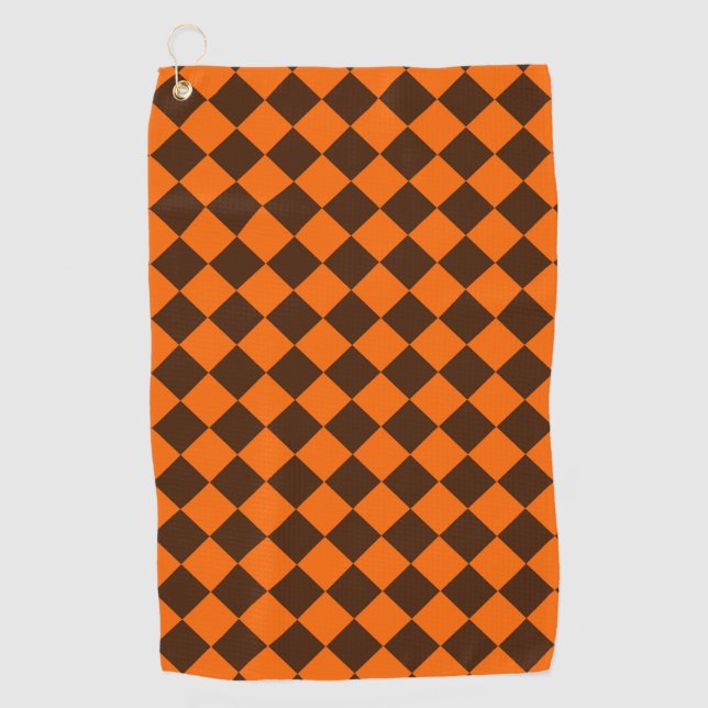 Serviette De Golf Motif Orange Brown Diamond Checker (Devant)