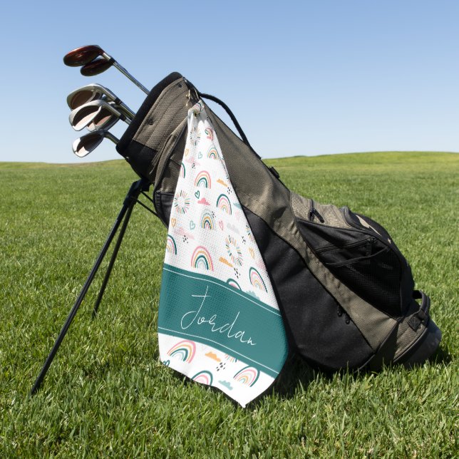 Serviette De Golf Motif Rainbows & Hearts (Vert)