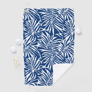 Serviette De Golf Motif Répétant de feuille tropicale blanche et ble