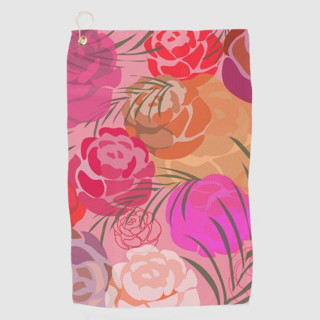 Serviette De Golf Motif rose avec fleurs et plantes (Devant)