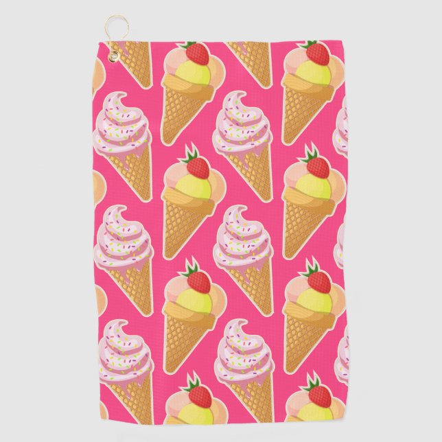 Serviette De Golf Motif rose Kawaii avec crème glacée aux fraises (Devant)