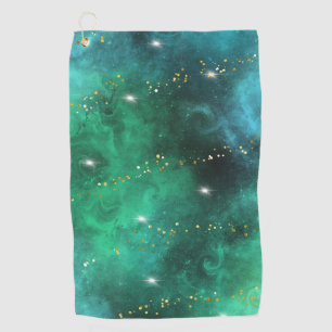 Serviette De Golf Motif tendance Green Blue Turquoise Gold Galaxy