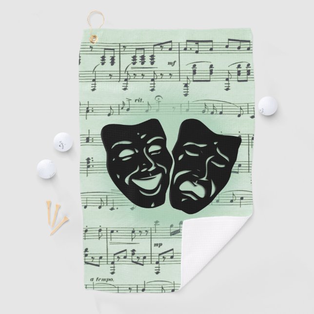 Serviette De Golf Musique verte et masques grecs de théâtre (En situation)