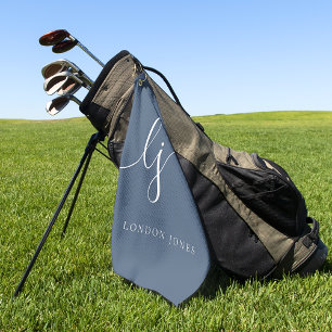 Serviette De Golf Navy Blue Modern Script Monogramme Nom Élégant