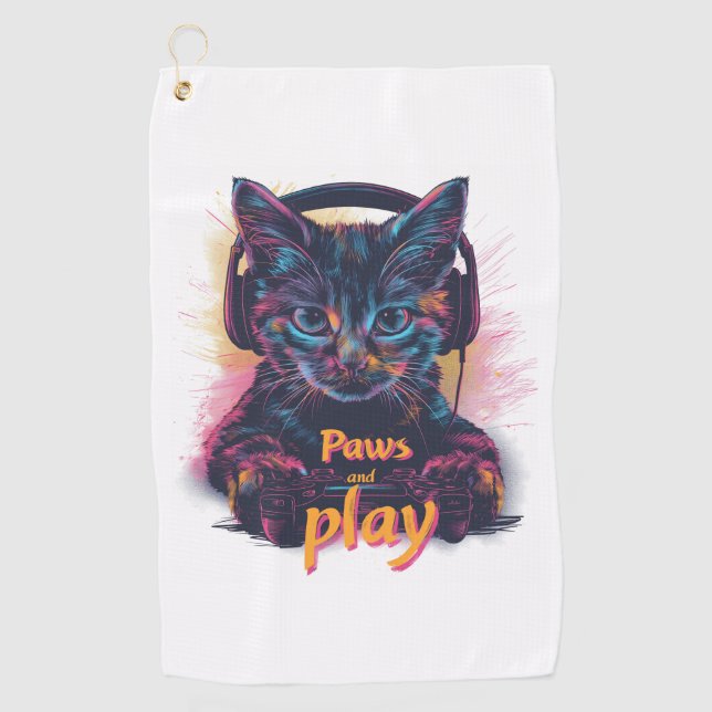 Serviette De Golf Niveau gamer chat vers le haut (Devant)