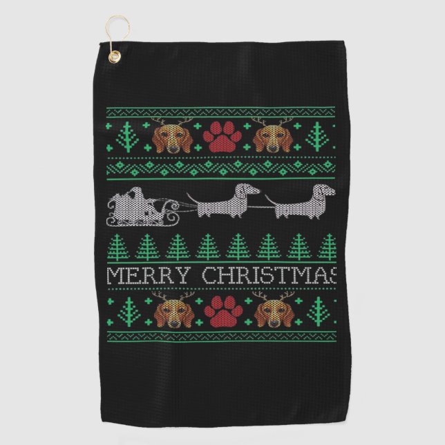 Serviette De Golf Noël Dachshund Wiener Dog Dachshund Chauve-Souris  (Devant)