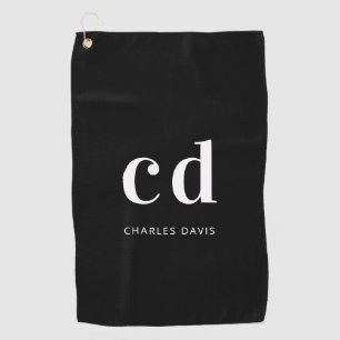 Serviette De Golf Noir blanc monogramme initiales nom minimaliste