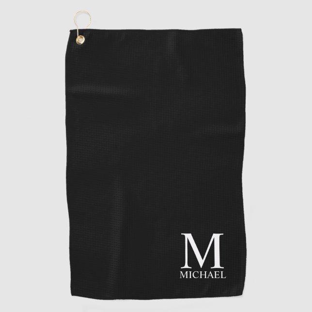 Serviette De Golf Noir Personnalisé Monogramme classique et nom (Devant)