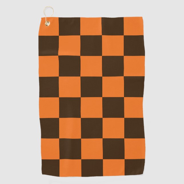 Serviette De Golf Noir rétro et Orange À damiers Motif Carré (Devant)