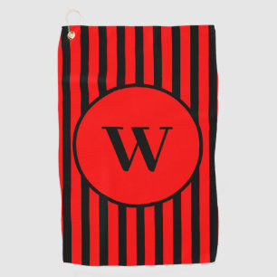 Serviette De Golf Noir vintage et rouge classique rayé initial