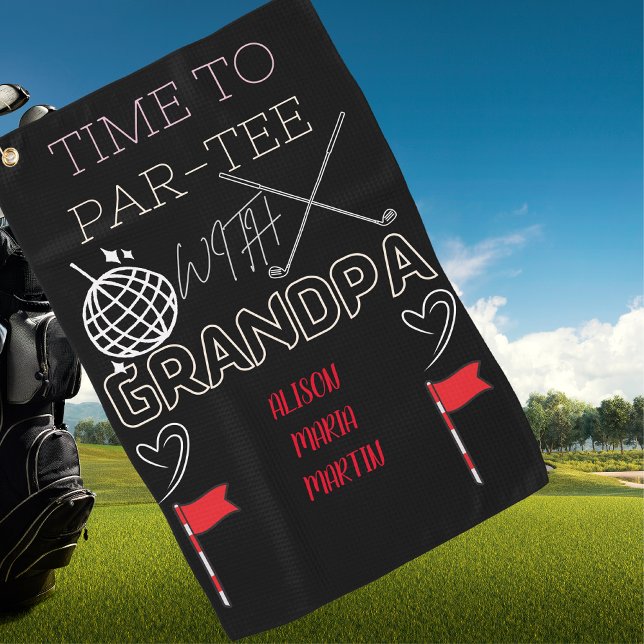 Serviette de golf noire de grand-père avec le nom  (Créateur téléchargé)
