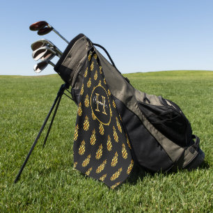 Serviette De Golf Nom d'ananas en or noir famille monogramme