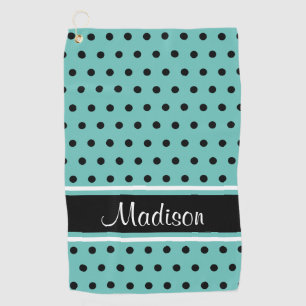 Serviette De Golf Nom de script de la bande de points Polka noir Tur