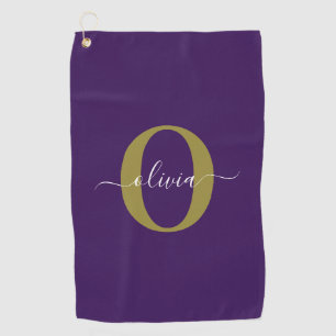 Serviette De Golf Nom de script de monogramme personnalisé violet bl