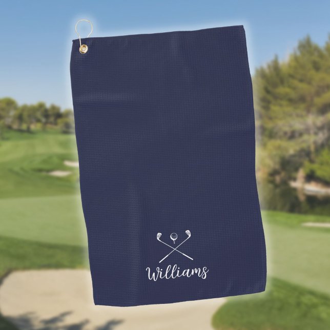 Serviette De Golf Nom de script personnalisé Golf Clubs Navy Blue (Custom Script Name Golf Clubs Navy Blue Golf Towel)