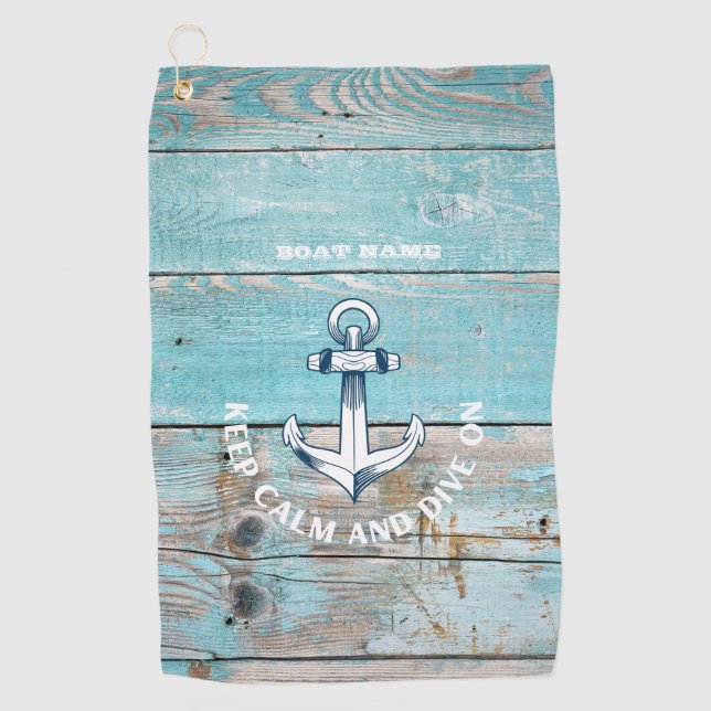 Serviette De Golf Nom du bateau nautique Ancre Bois rustique (Devant)