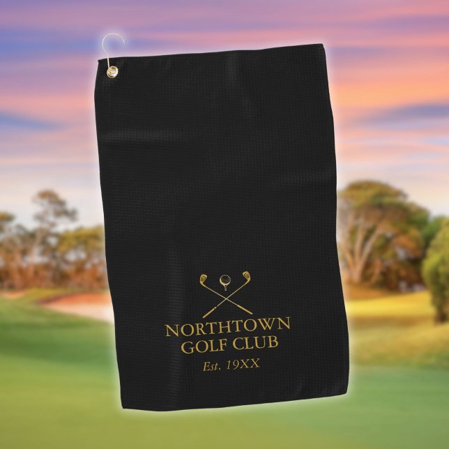 Serviette De Golf Nom Du Club De Golf Personnalisé Noir Et Or (Personalized Golf Club Name Black And Gold Golf Towel)