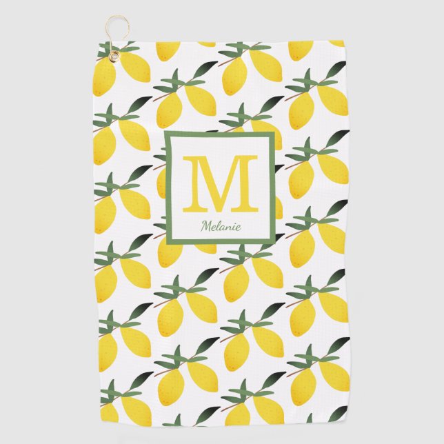 Serviette De Golf Nom du monogramme citron (Devant)