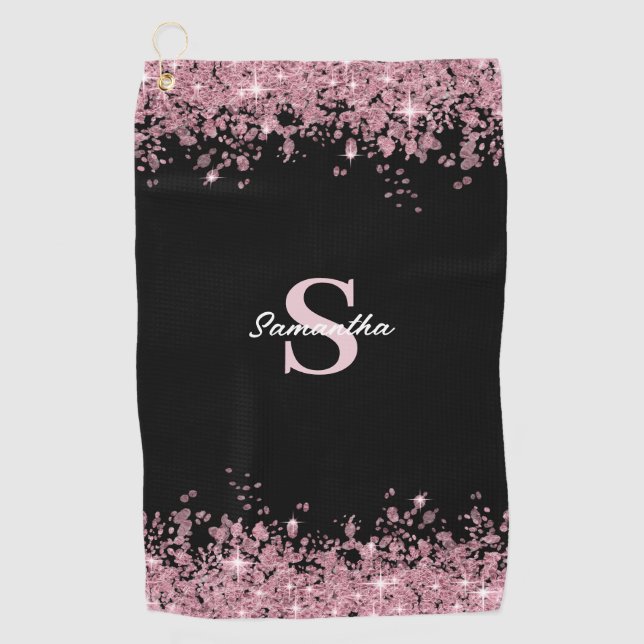 Serviette De Golf Nom du monogramme de Parties scintillant rose élég (Devant)