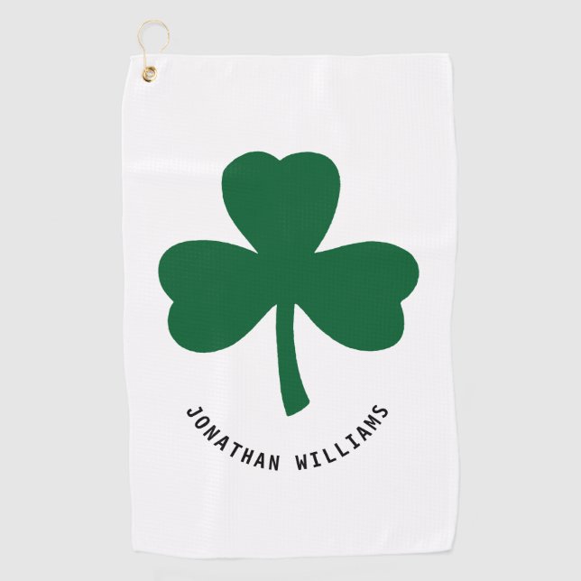 Serviette De Golf Nom du monogramme du Clover vert Shamrock chanceux (Devant)