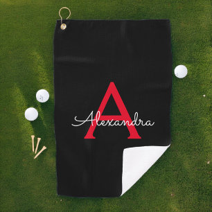 Serviette De Golf Nom du monogramme rouge noir de la fille