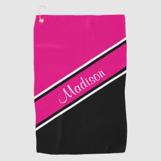 Serviette De Golf Nom du script de bande diagonale noire rose chaud