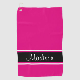 Serviette De Golf Nom du script de bande noire rose chaud solide