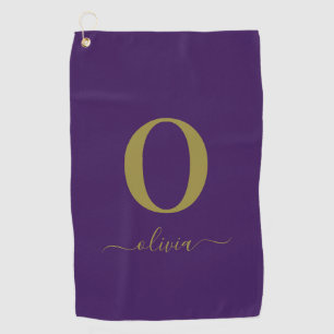 Serviette De Golf Nom Du Script Monogramme Personnalisé Purple Et Or