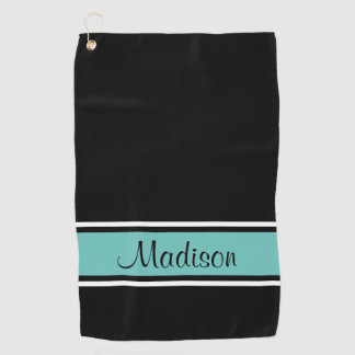 Serviette De Golf Nom du script Turquoise de bande de lumière noire
