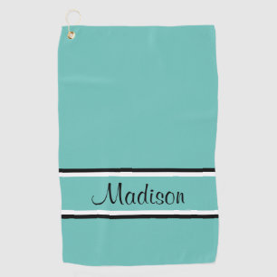 Serviette De Golf Nom du script Turquoise de bande noire