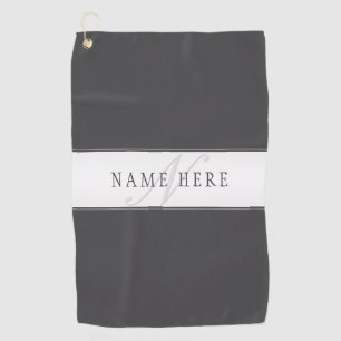 Serviette De Golf Nom élégant et monogramme Gris foncé et clair