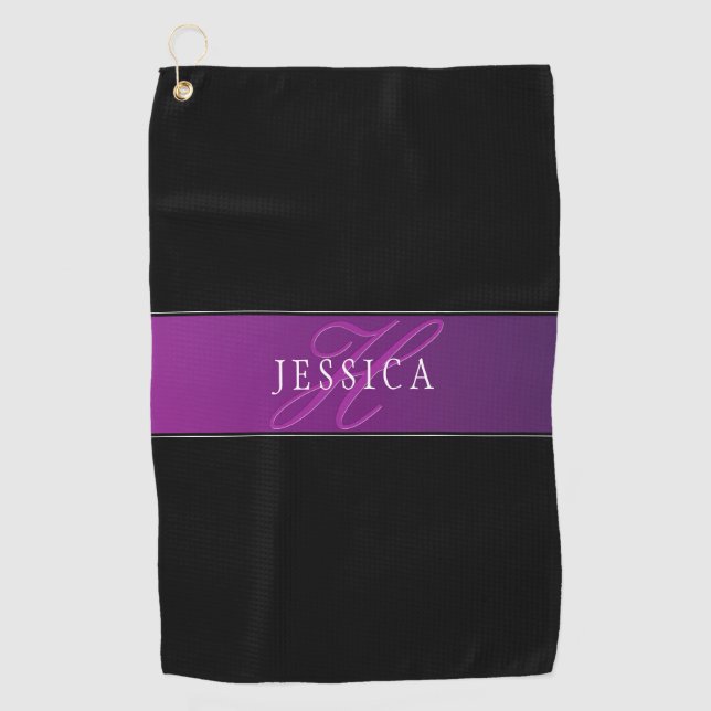 Serviette De Golf Nom élégant et montant initial/s (Devant)