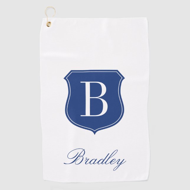 Serviette De Golf Nom élégant personnalisé monogramme bleu et blanc (Devant)