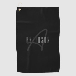 Serviette De Golf Nom et monogramme élégants modernes   Gris foncé e