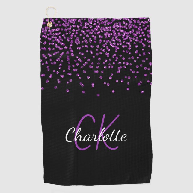 Serviette De Golf Nom initial du monogramme de parties scintillant v (Devant)