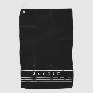 Serviette De Golf Nom modifiable et bandes géométriques   Noir et bl