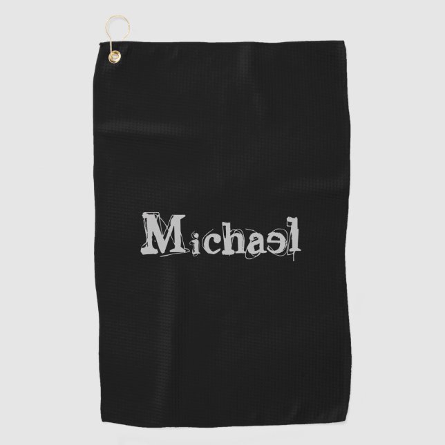 Serviette De Golf Nom monogramme moderne minimaliste noir blanc (Devant)