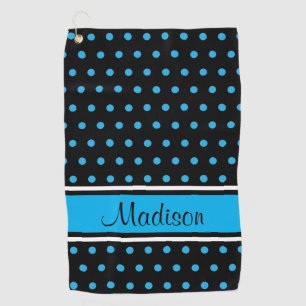 Serviette De Golf Nom noir de manuscrit de rayure de point de polka