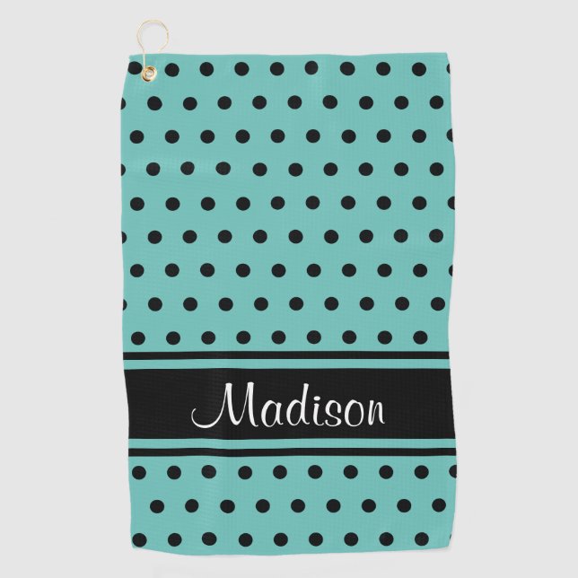 Serviette De Golf Nom noir turquoise léger de manuscrit de point de (Devant)